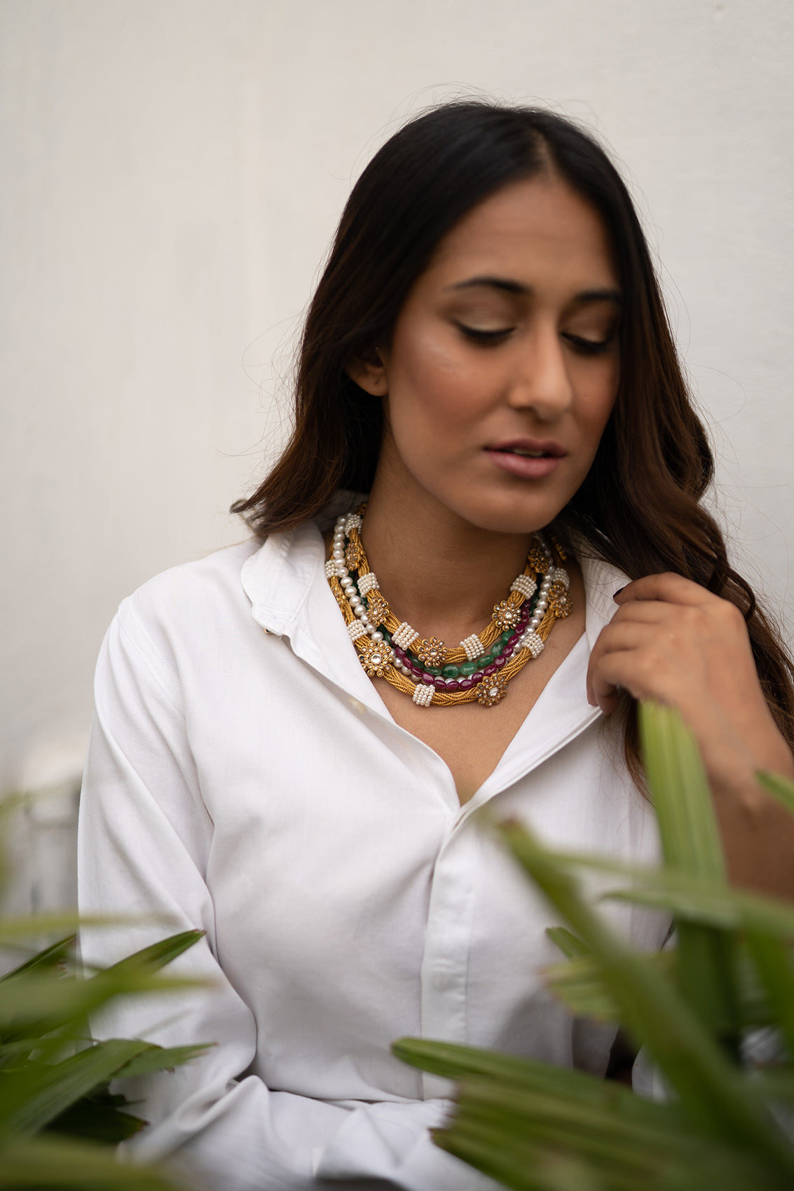 Floral Gold Pearl Necklace