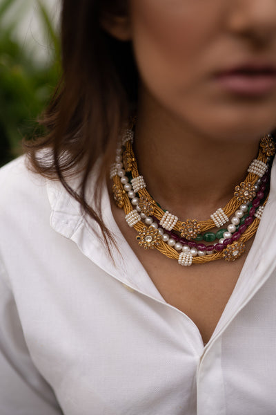 Floral Gold Pearl Necklace