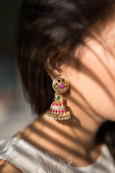 Multicolour Open Polki Jhumki